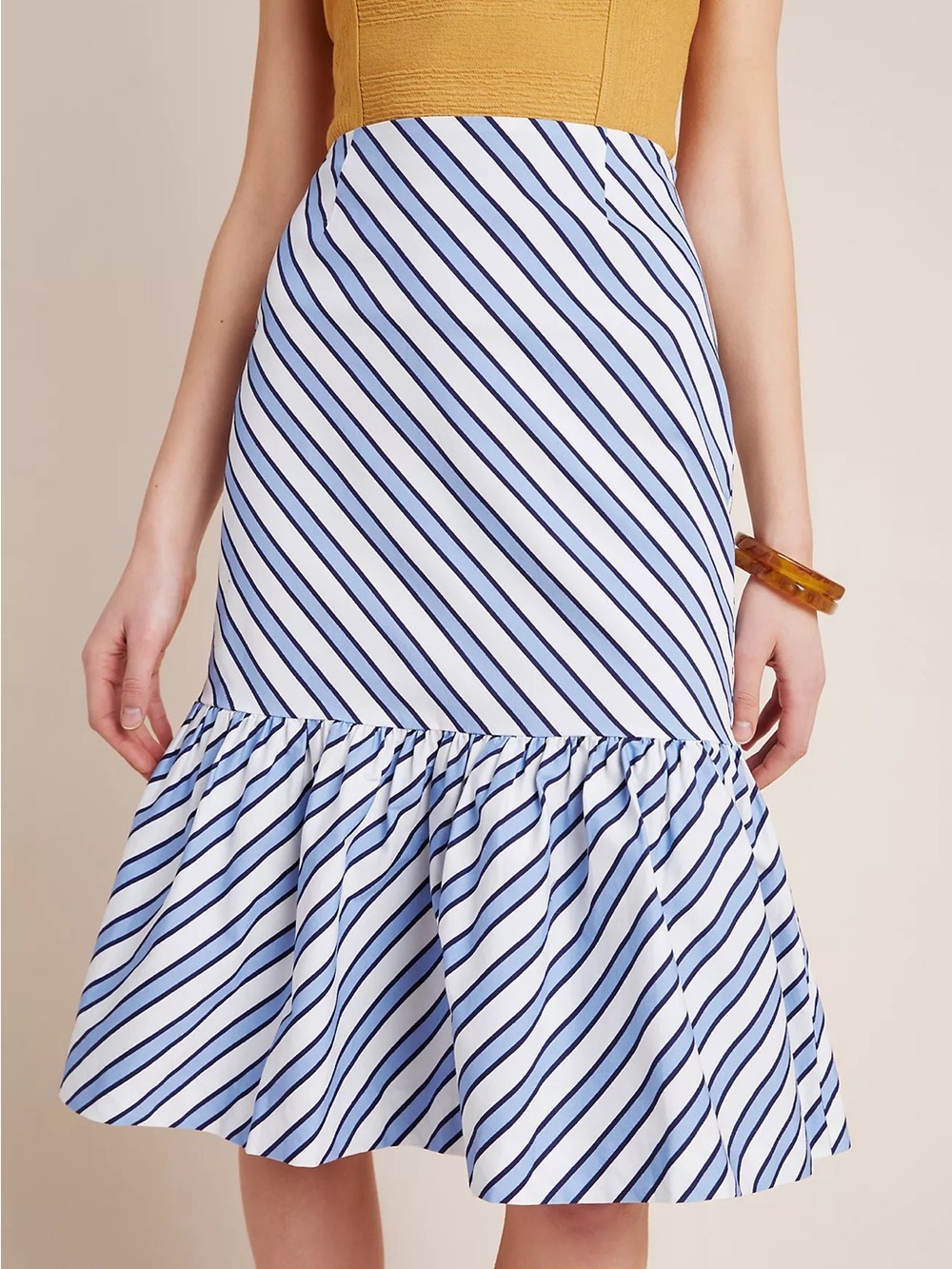 Anthropologie stripes cotton peplum midi skirt